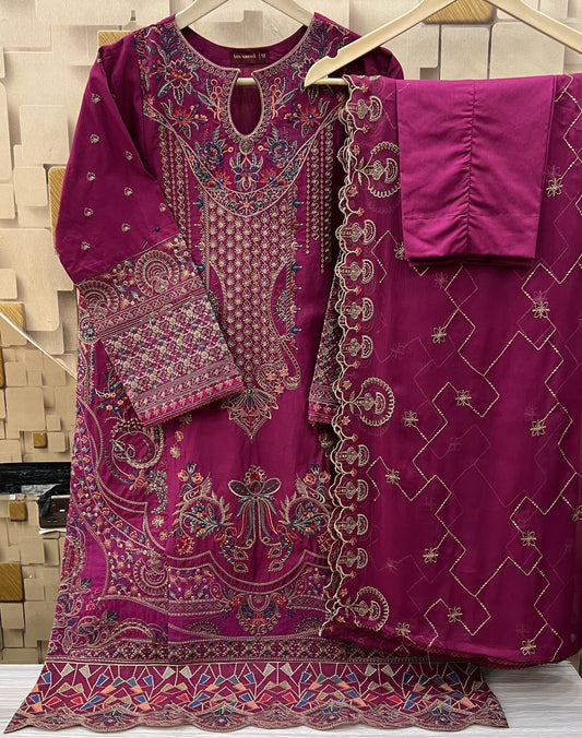 Embroider Chickenkari  With Chiffon Dupatta (Stitched)